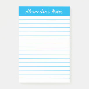 Simple Elegant Sky Blue Lined Personalised Post-it Notes