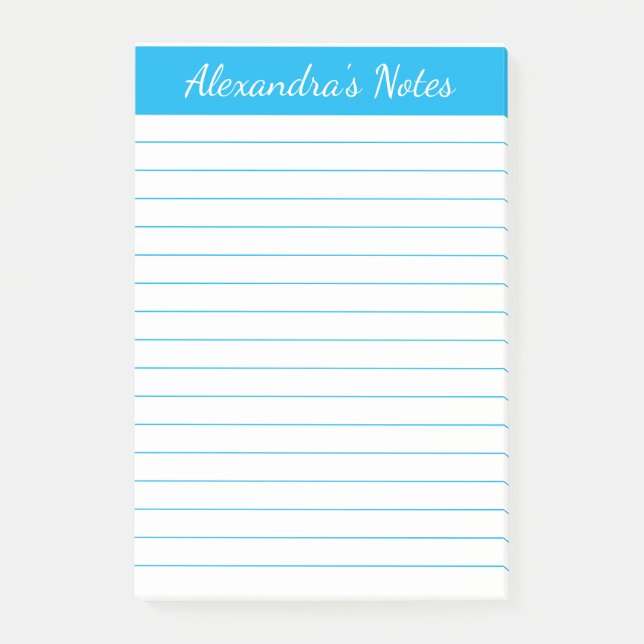 Simple Elegant Sky Blue Lined Personalised Post-it Notes (Front)