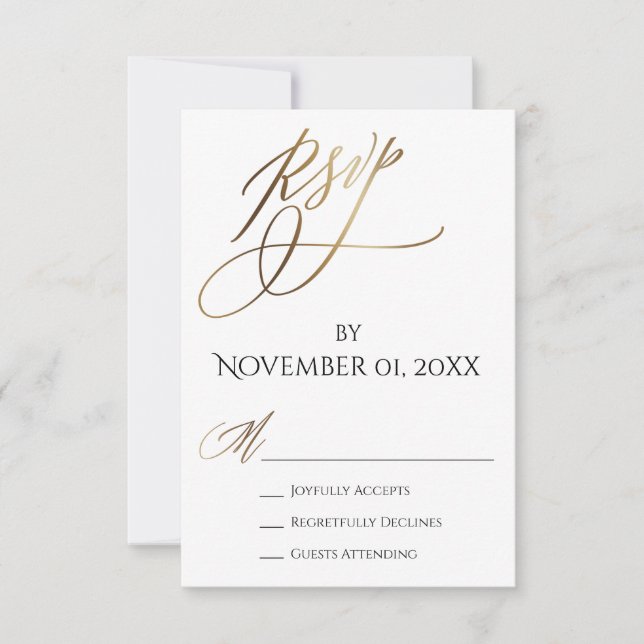 Simple, Elegant, Smooth Gold Typography RSVP Card (Front)