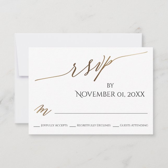 Simple, Elegant, Smooth Gold Typography RSVP Card (Front)