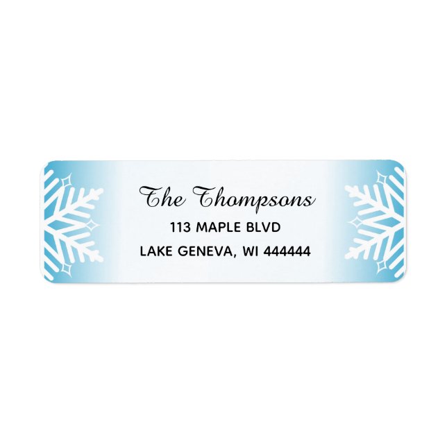 Simple Elegant Snowflakes Blue Gradient Return Address Label (Front)