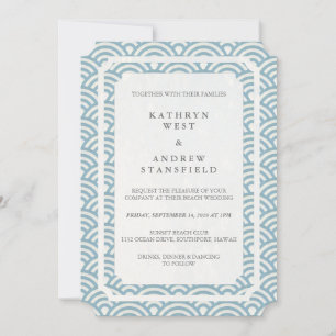 Simple Elegant Soft Blue + White Beach Wedding Invitation