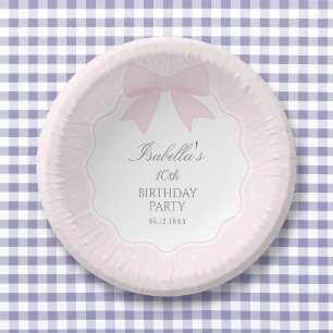 Simple Elegant Soft Pastel Pink Bow Girl Birthday Paper Plate