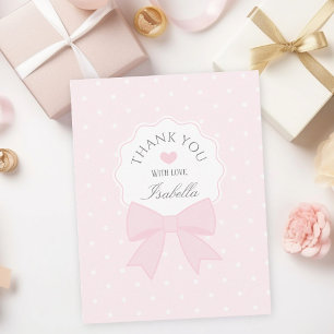 Simple Elegant Soft Pastel Pink Bow Girl Birthday Thank You Card