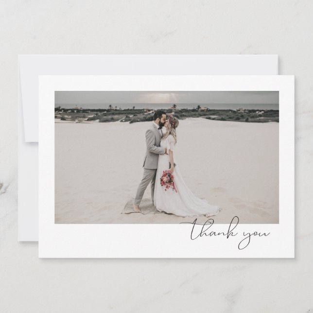 Simple Elegant Sophisticated Minimal Photo Wedding Thank You Card (Front)