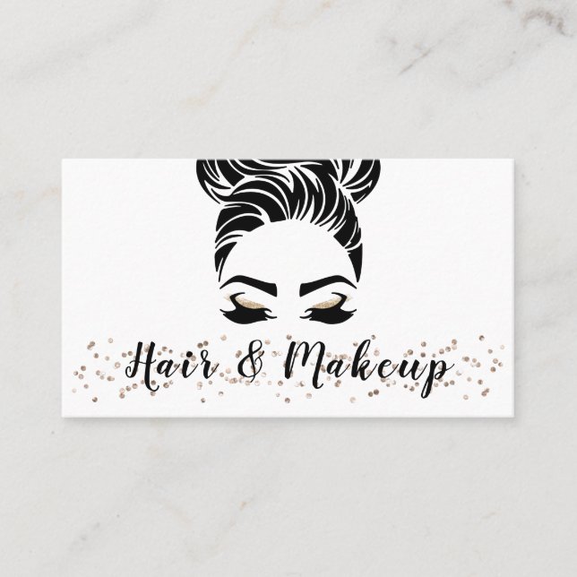 Simple Elegant Sparkle Hair Makeup Business Card (Front)