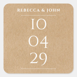 Simple Elegant Special Date Wedding   Rustic Kraft Square Sticker