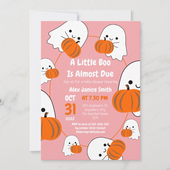 Simple Elegant Spooky Ghost, Halloween Baby Shower Invitation (Front)