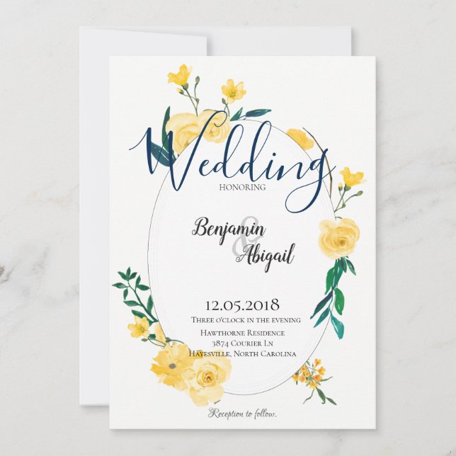 Simple Elegant Spring Yellow Flowers Wedding Invitation (Front)