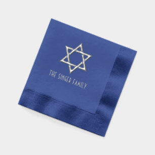 Simple Elegant Star of David #3 Family Name Foil Napkins