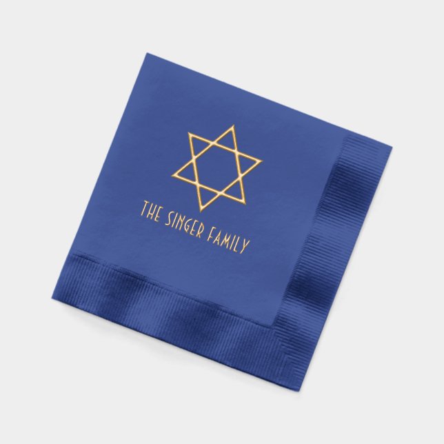 Simple Elegant Star of David #4 Family Name Foil Napkins (Left)
