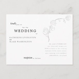 Simple Elegant Stem Postcard Wedding Invitation
