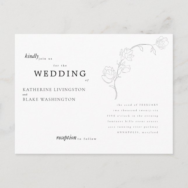Simple Elegant Stem Postcard Wedding Invitation (Front)