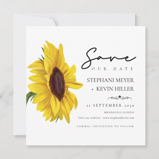 Simple Elegant Sunflower Wedding Save The Date (Front)