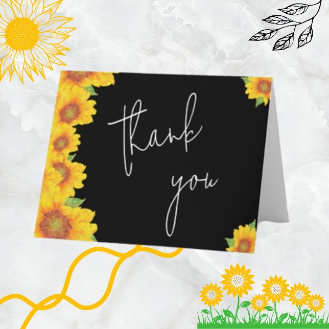 Simple Elegant Sunflowers Black Backdrop Thank You Card (Creator Uploaded)