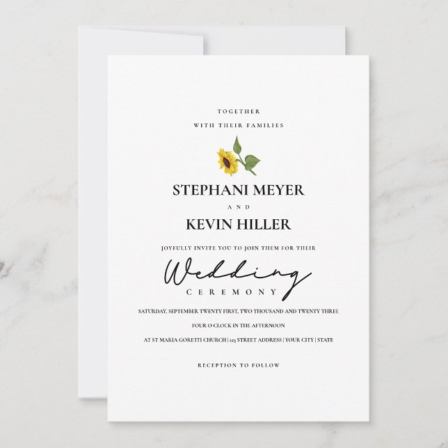 Simple Elegant Sunflowers Photo Wedding Invitation (Creator Uploaded)