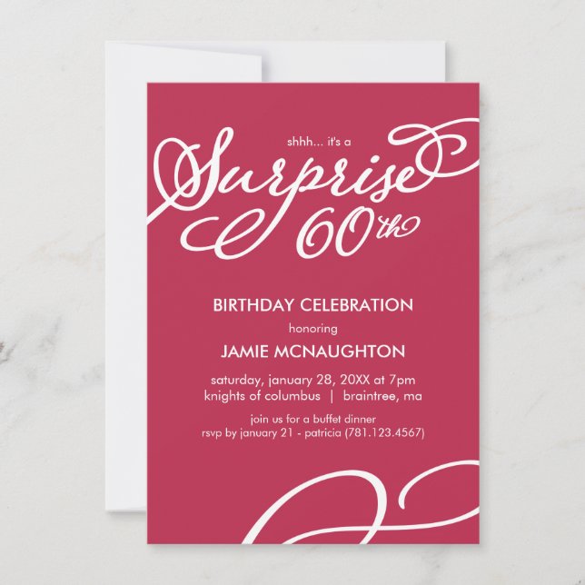 Simple, Elegant Surprise 60th Birthday Invitation (Front)