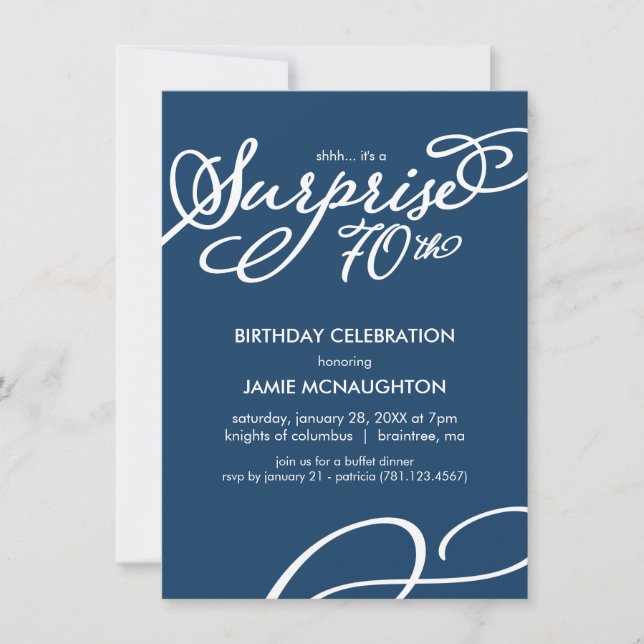 Simple, Elegant Surprise 70th Birthday Invitation (Front)