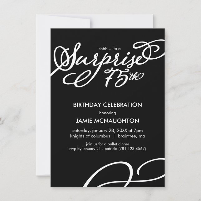 Simple, Elegant Surprise 75th Birthday Invitation (Front)