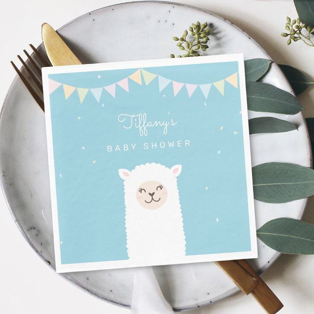 Simple Elegant Sweet Alpaca Llama Boy Baby Shower Napkin (Creator Uploaded)