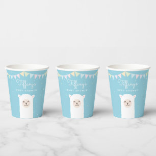 Simple Elegant Sweet Alpaca Llama Boy Baby Shower Paper Cups