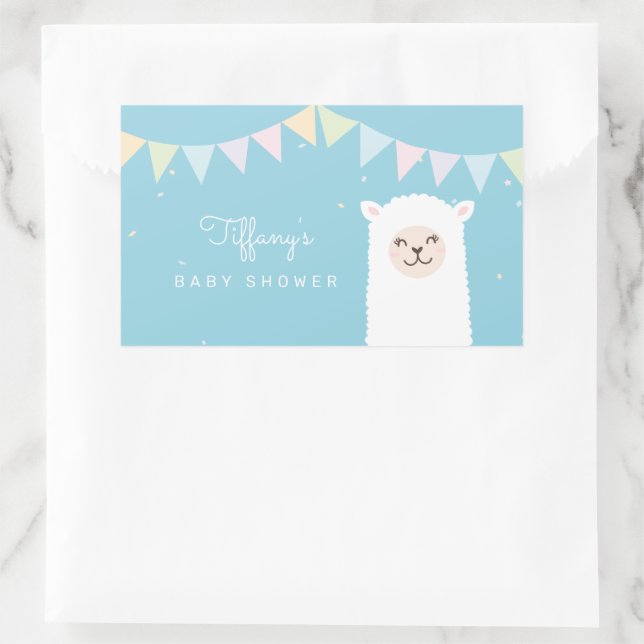 Simple Elegant Sweet Alpaca Llama Boy Baby Shower Rectangular Sticker (Bag)