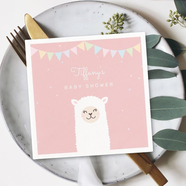 Simple Elegant Sweet Alpaca Llama Girl Baby Shower Napkin (Creator Uploaded)