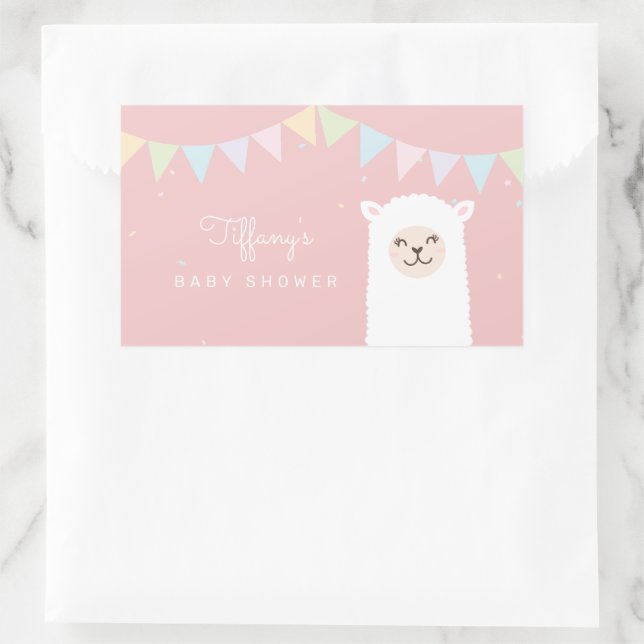 Simple Elegant Sweet Alpaca Llama Girl Baby Shower Rectangular Sticker (Bag)