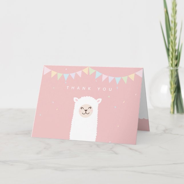 Simple Elegant Sweet Alpaca Llama Girl Baby Shower Thank You Card (Front)