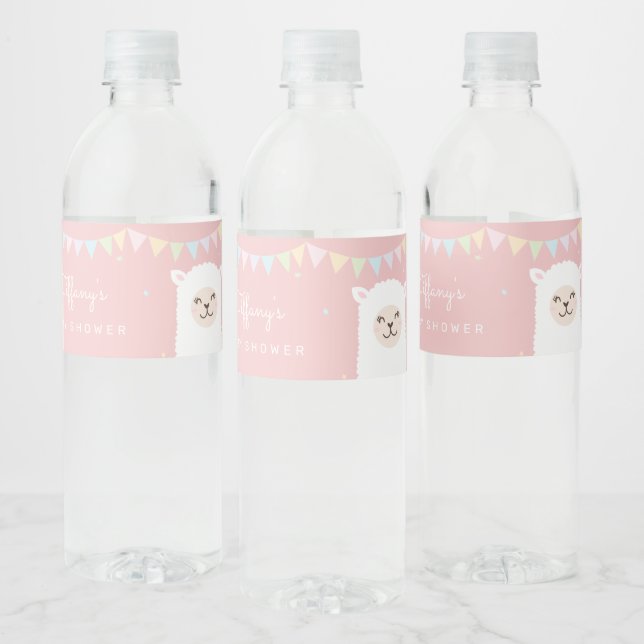 Simple Elegant Sweet Alpaca Llama Girl Baby Shower Water Bottle Label (Bottles)