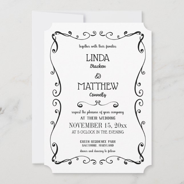 Simple Elegant Swirl Modern Flourish Wedding Invitation (Front)