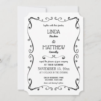 Simple Elegant Swirl Modern Flourish Wedding Invitation
