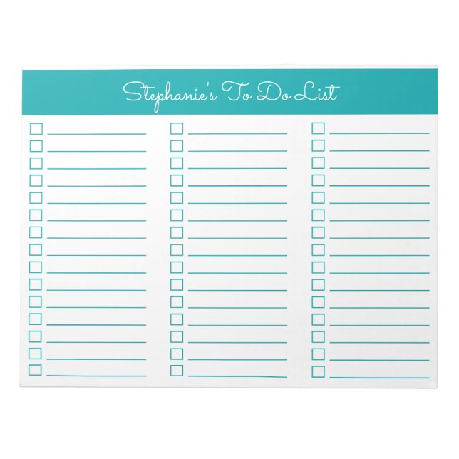 Simple Elegant Teal 8.5x11 Three Column Checklist Notepad (Front)