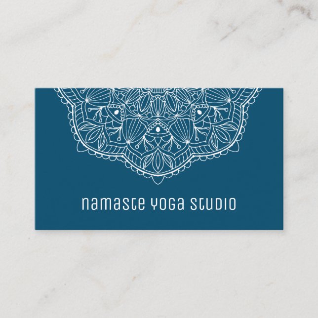 Simple Elegant Teal Hand Drawn Mandala Business Card (Front)