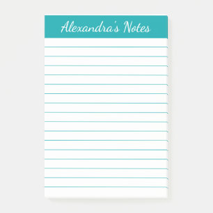 Simple Elegant Teal Lined Personalised Post-it Notes