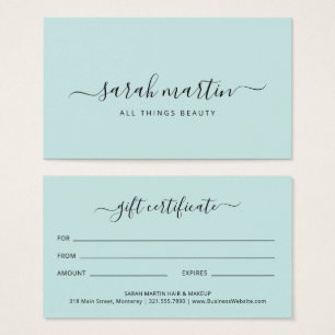Simple Elegant Teal Turquoise Gift Certificate