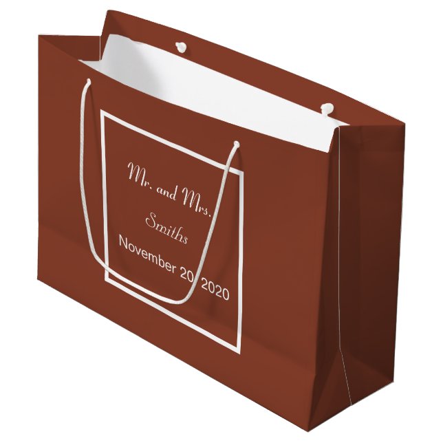 Simple Elegant Terracotta and White Wedding Large  Large Gift Bag (Front Angled)