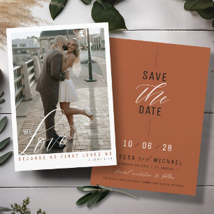 Simple Elegant Terracotta Photo Christian Wedding Save The Date