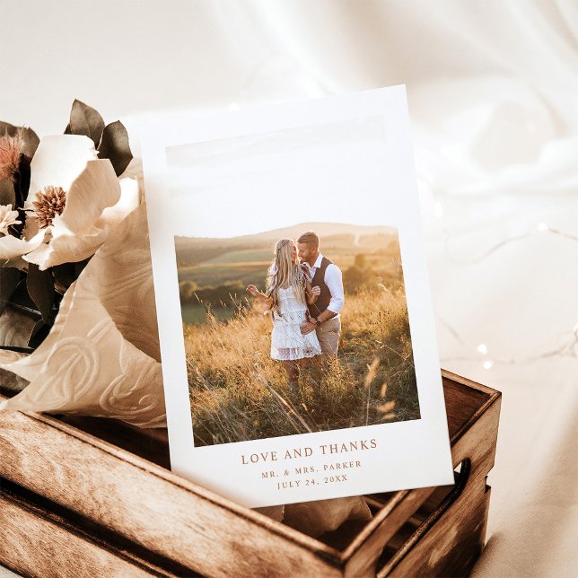 Simple Elegant Terracotta Text and Photo | Wedding Thank You Card (Creator Uploaded)