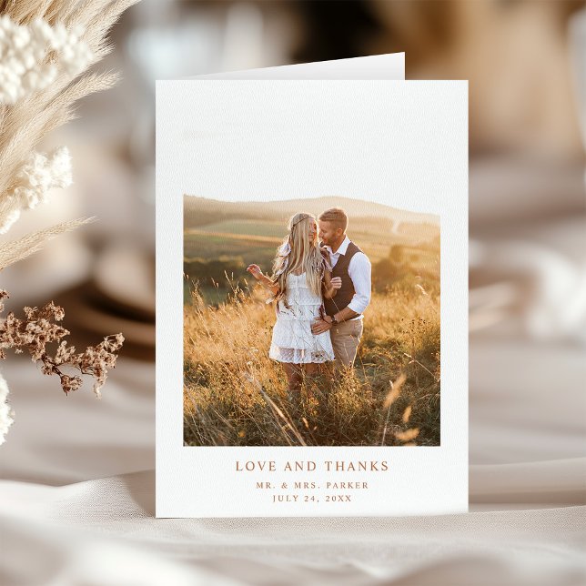 Simple Elegant Terracotta Text and Photo | Wedding Thank You Card (Creator Uploaded)
