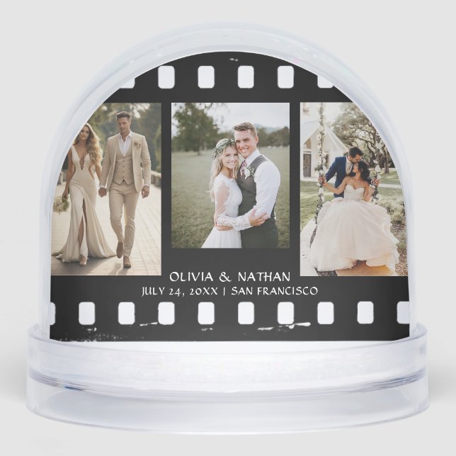 Simple Elegant Text and 3 Photo | Wedding  Snowglobe (Front)