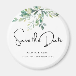 Simple Elegant Text and Green    Save The Date  Magnet