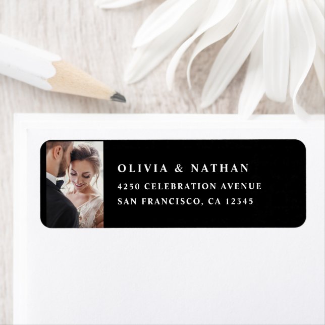 Simple Elegant Text and Photo | Black Return Address Label (Insitu)