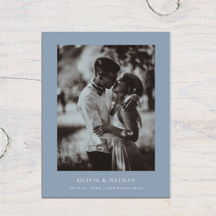 Simple Elegant Text and Photo   Blue Save the Date Announcement Postcard