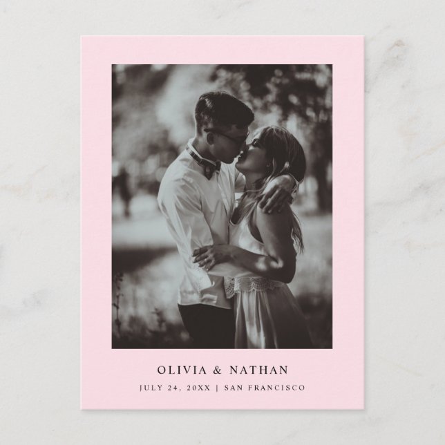 Simple Elegant Text and Photo | Pink Save the Date Announcement Postcard (Front)