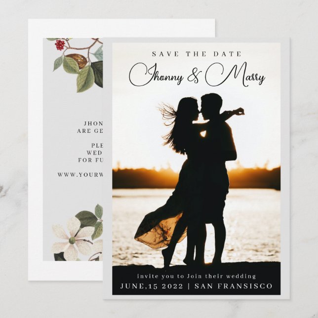 Simple Elegant Text and Photo | Save the date Invitation (Front/Back)