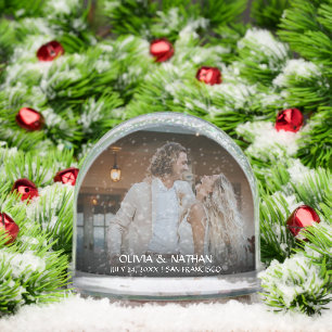 Simple Elegant Text and Photo Wedding Snowglobe