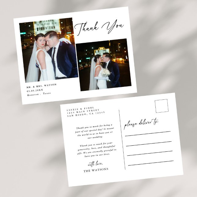 Simple Elegant Text and Photo Wedding Thank You  P Postcard (Creator Uploaded)