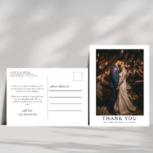 Simple Elegant Text and Photo Wedding Thank You Postcard