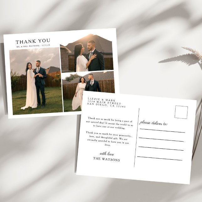 Simple Elegant Text and Photo Wedding Thank You  Postcard (Creator Uploaded)
